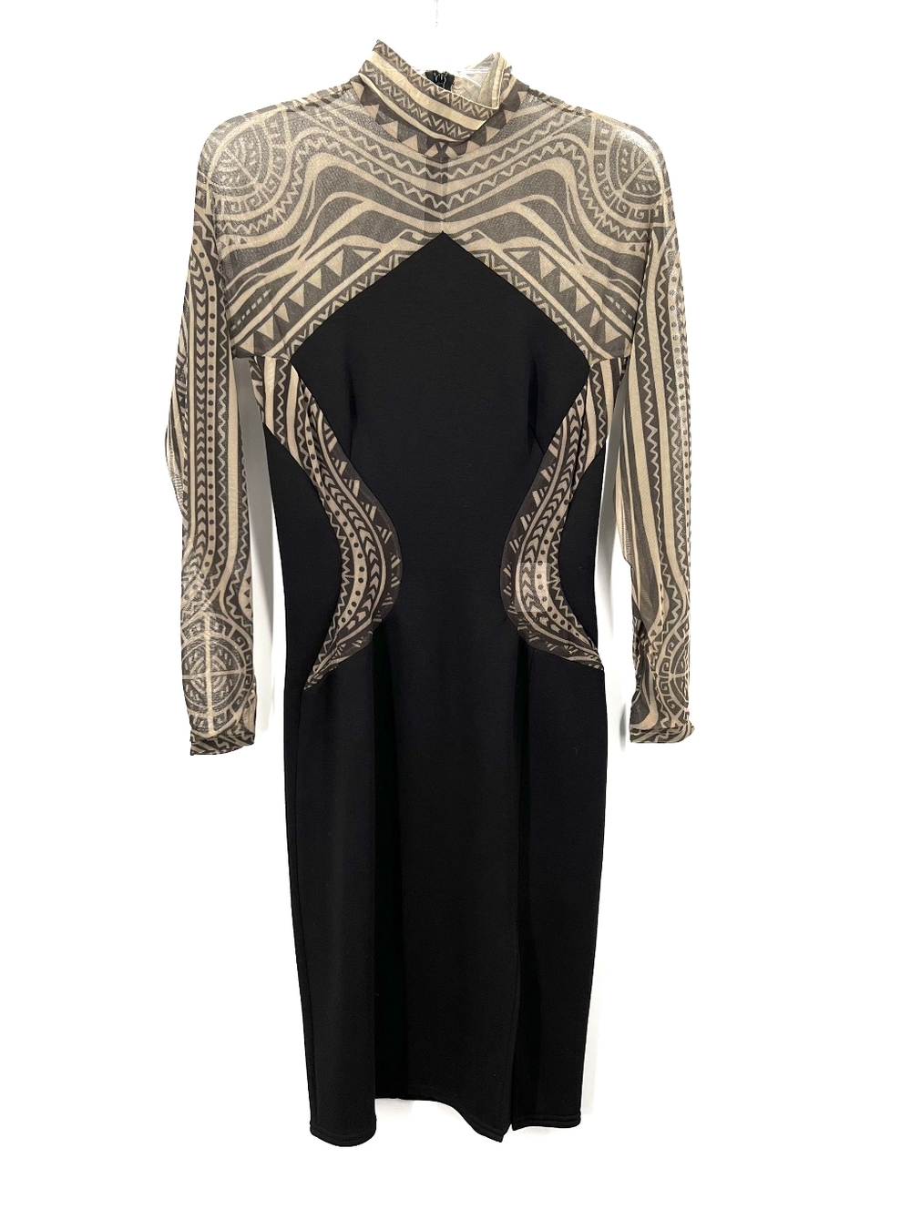 NWT Tadashi Shoji Zahara Dress - Black & Nude "Tattoo" Mini Dress, Size XS - Picture 2 of 11
